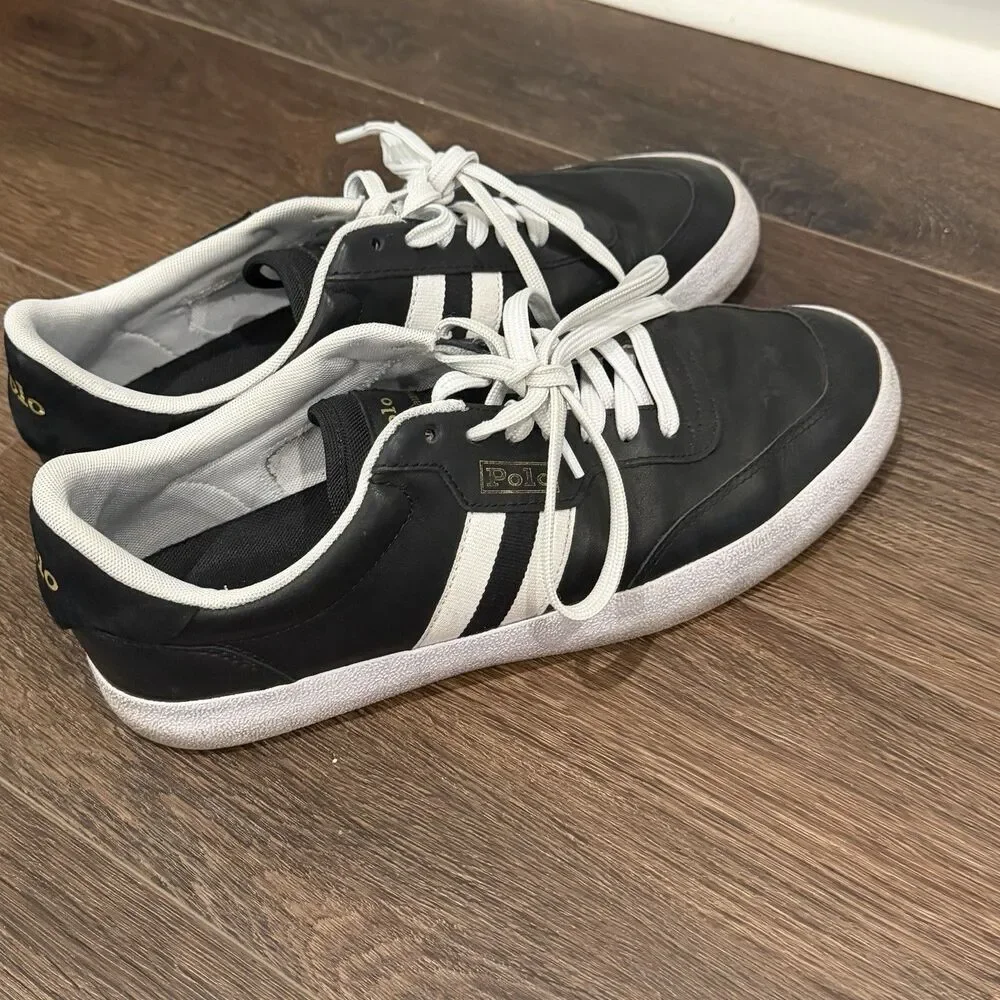 Polo Ralph Lauren Mens Court VLC Sneakers Size 10 Black Leather Low Top